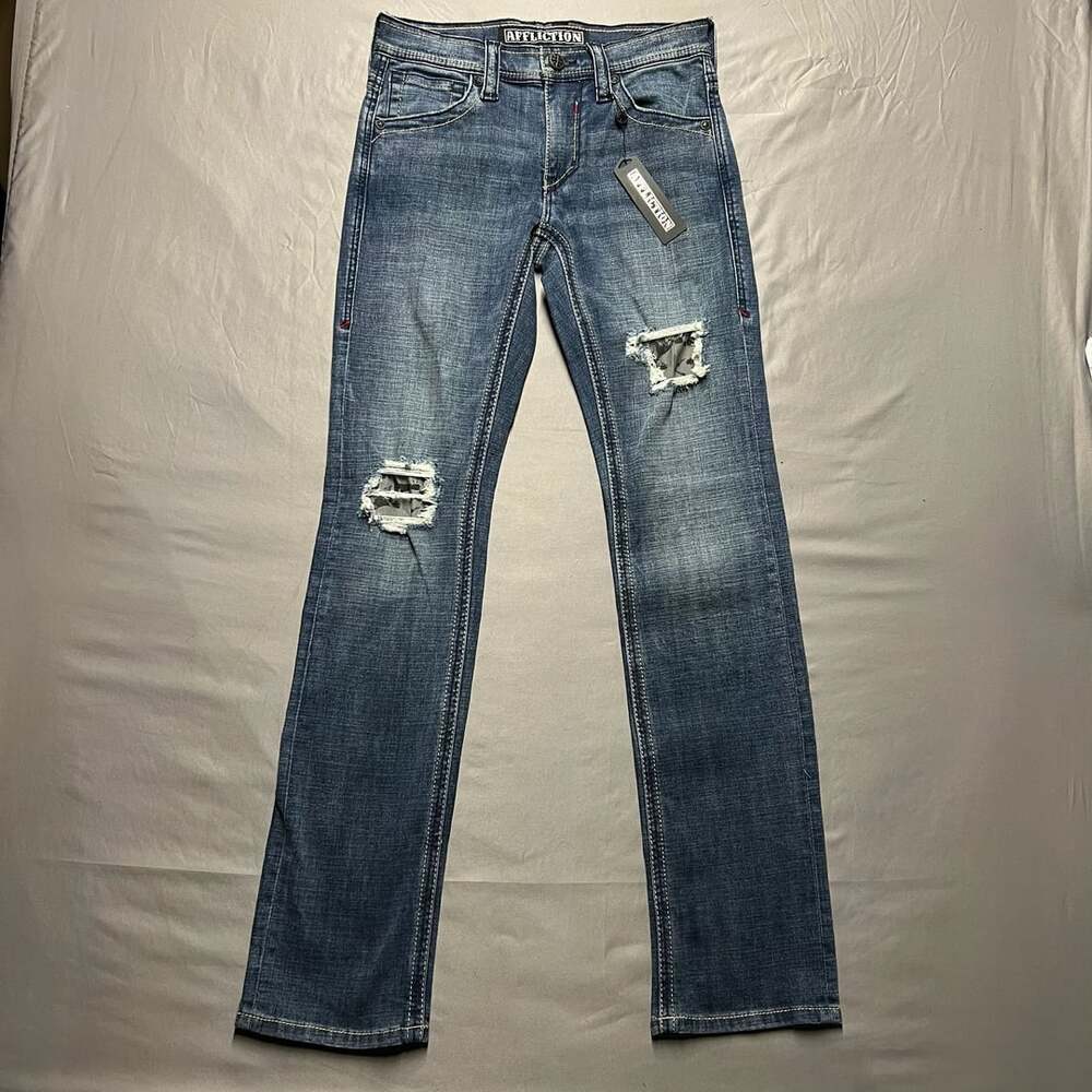 Affliction Distressed Y2k Style Grunge Denim Jeans Blue New With Tags